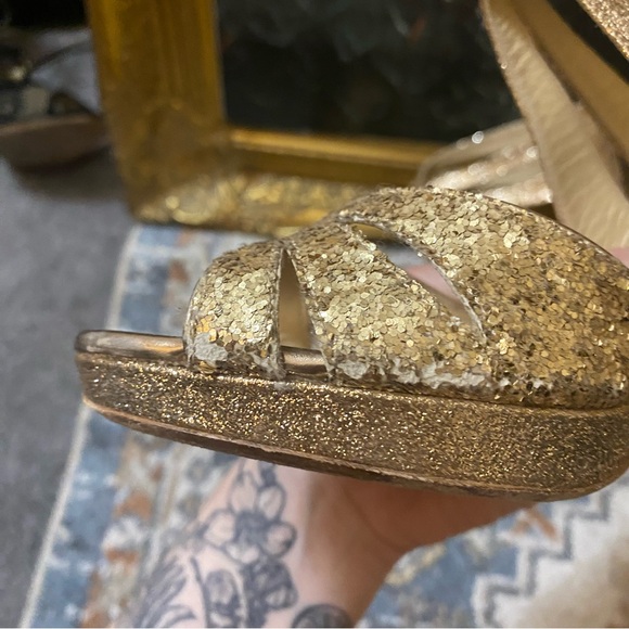 Authentic Jimmy Choo gold glitter zip up metallic sequin stiletto heels size 40 - Picture 8 of 10